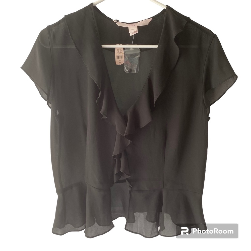 NWT Victoria’s Secret top black sheer ruffle. SZ L.